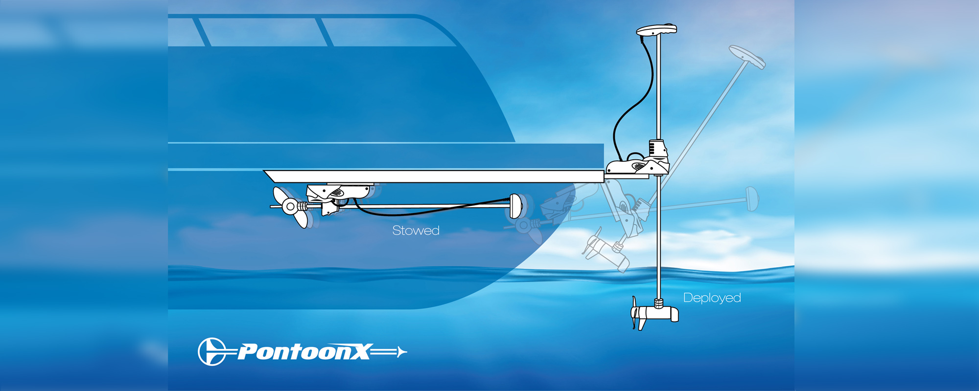 A drawing of the side of a boat with a rod and light.